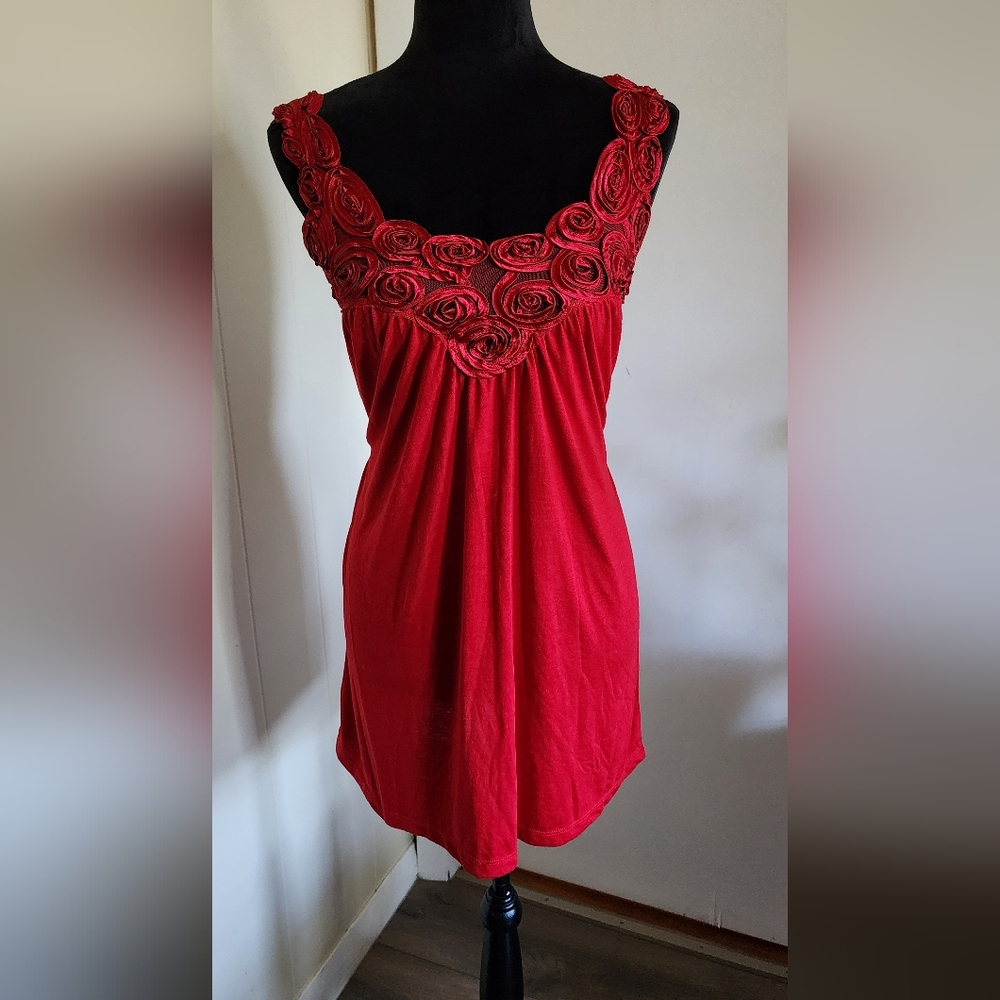 Red slip on mini dress